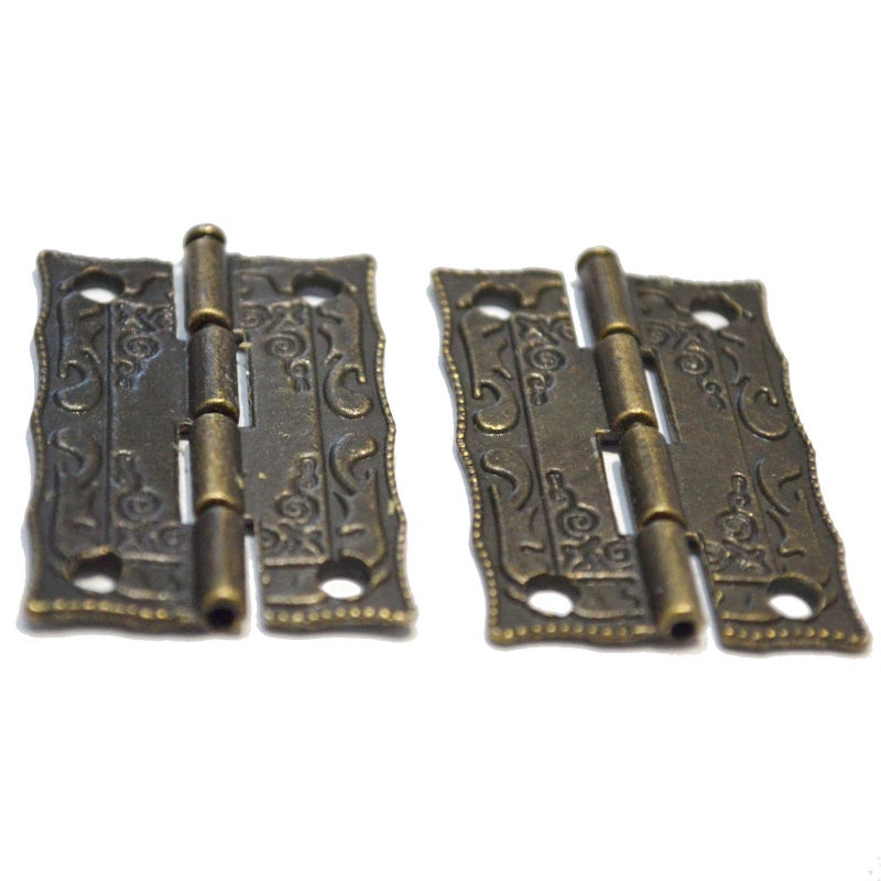 MYS 10 Pcs Bronze Hinge Vintage Folding Butt Hinges Brass Floral Hardware with Screws for Doors Windows Furniture Cabinet Cupboard Wardrobe Wooden Boxes Case Chest Small (Length:1-1/2", Width:7/8") - Image 1
